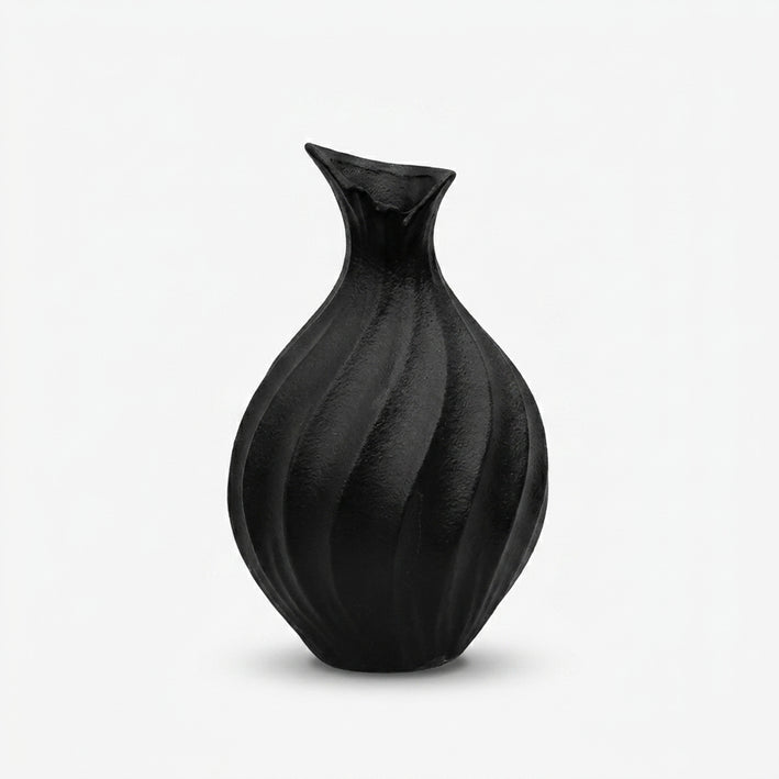 Premium Exquisite Black Ribbed Textured Ceramic Vase for Modern Home Office Decor