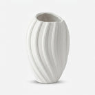 Premium Gorgeous White Ribbed Oval Ceramic Vase for Modern Home Decoration