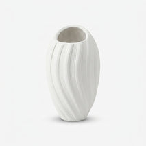 White Ribbed Ceramic Flower Vase, Multicolour Decorative Vase for Home Décor, Table Décor & Gifting
