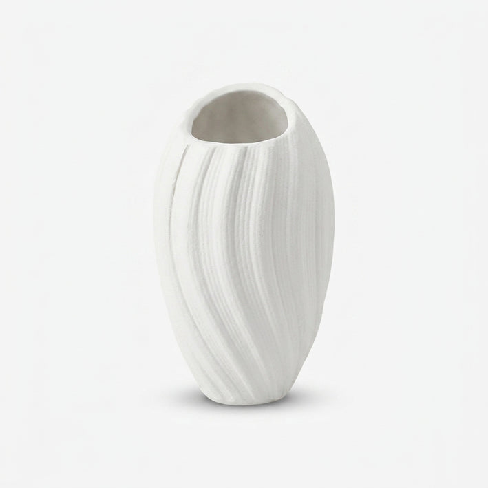 Premium Graceful White Textured Ribbed Ceramic Vase for Home Office Decor