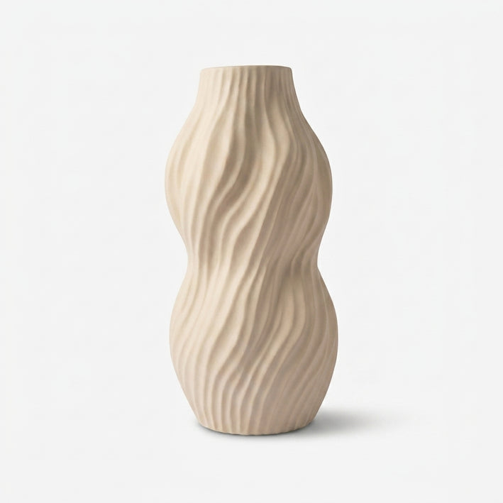 Premium Charming Beige Twisted Ribbed Ceramic Vase for Modern Home Decoration