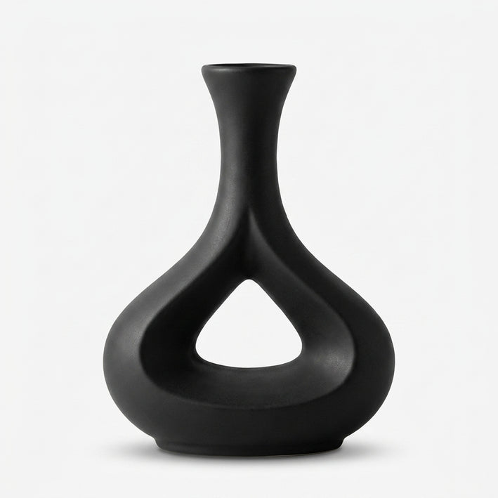 Premium Alluring Black Modern Loop Shape Ceramic Vase for Home Office Decor