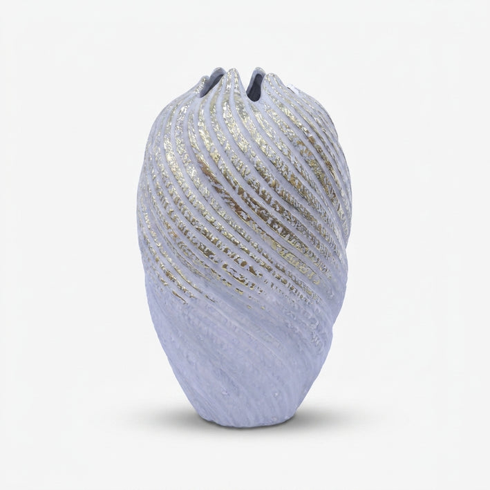 Premium Enchanting Lavender Spiral Textured Ceramic Vase with Gold Finish
