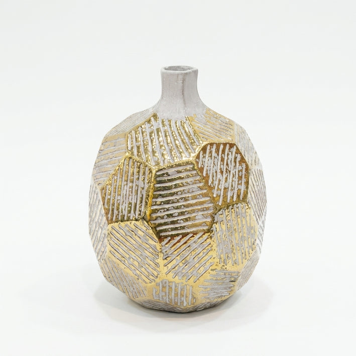 Premium Exquisite White & Gold Geometric Ceramic Decorative Vase