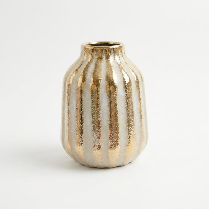 Premium Stunning Elegant White & Gold Stripe Ceramic Vase