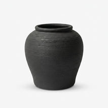 Black Ceramic Decorative Flower Pot, Textured Round Vase for Home Décor, Table Décor & Gifting