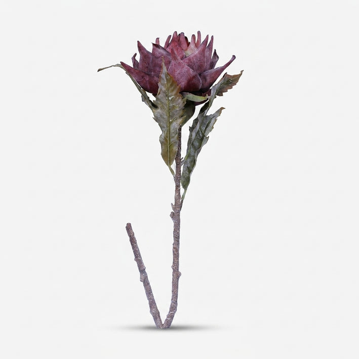 Premium Charming Artificial Purple Protea Flower Stem with Leaves for Home Decor