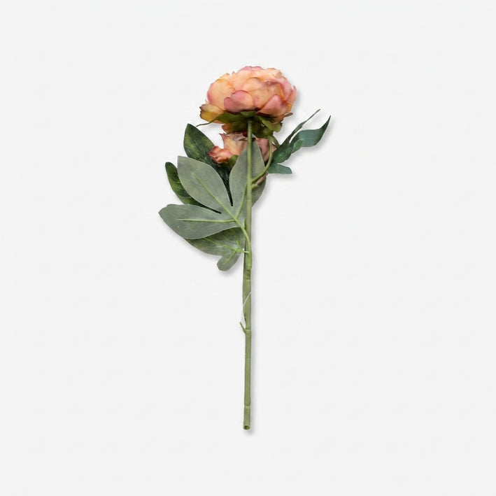 Premium Alluring Artificial Peach Pink Peony Flower Stem with Green Leaves for Home Decoration
