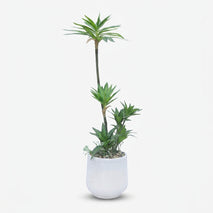 Artificial Green Leaf Plant in White Ribbed Pot, Decorative Tall Indoor Plant for Home Décor & Office Décor