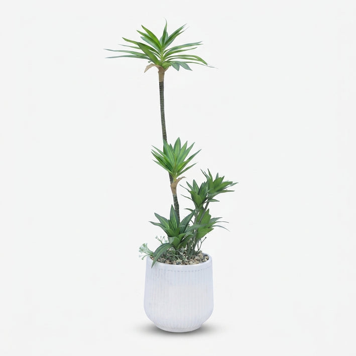 Premium Graceful Artificial Yucca Palm Plant with White Decorative Pot for Home & Office Decor