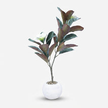 Artificial Green & Brown Leaf Plant with White Flowers, Multicolour Decorative Potted Plant for Home Décor & Gifting