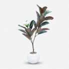 Premium Charming Artificial Burgundy Green Leaf Plant with White Flower Pot for Home Decoration
