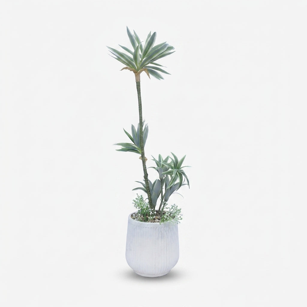 Premium Alluring Artificial Yucca Green Plant with White Decorative Pot for Home & Office Decor