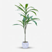 Artificial Green Leaf Plant in White Embossed Pot, Decorative Indoor Plant for Home Décor, Office Décor & Gifting