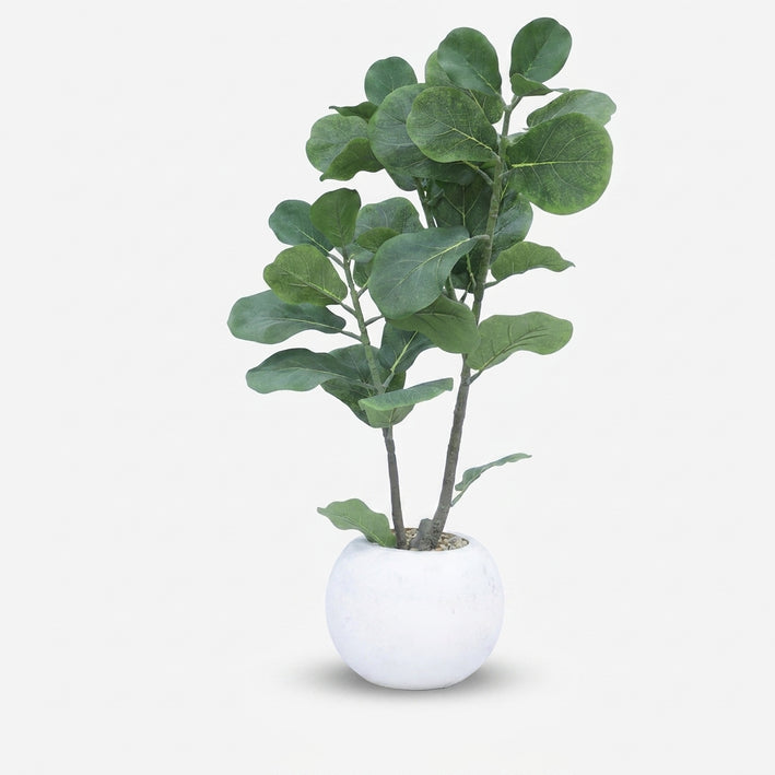 Premium Alluring Artificial Brown Green Leaf Plant with White Flower Pot for Home & Office Decoration