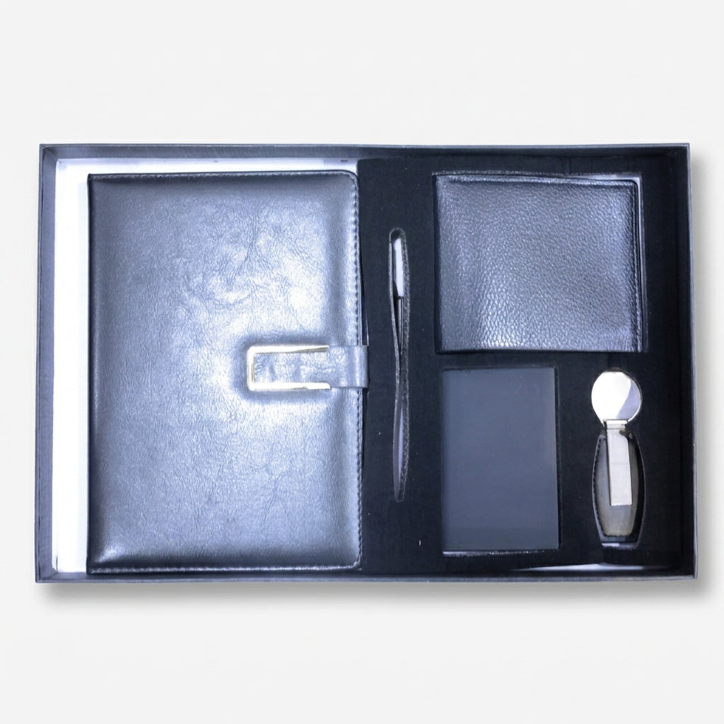 Premium Office Gift Set, Black Diary Wallet Pen Card Holder & Keychain Combo / Corporate Gift Box / Professional Business Gift Set