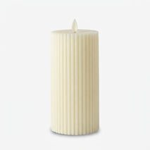 Tall Cream LED Pillar Candle, Plastic Flameless Decorative Candle / Battery Operated Ribbed Candle / Home Pooja & Event Décor