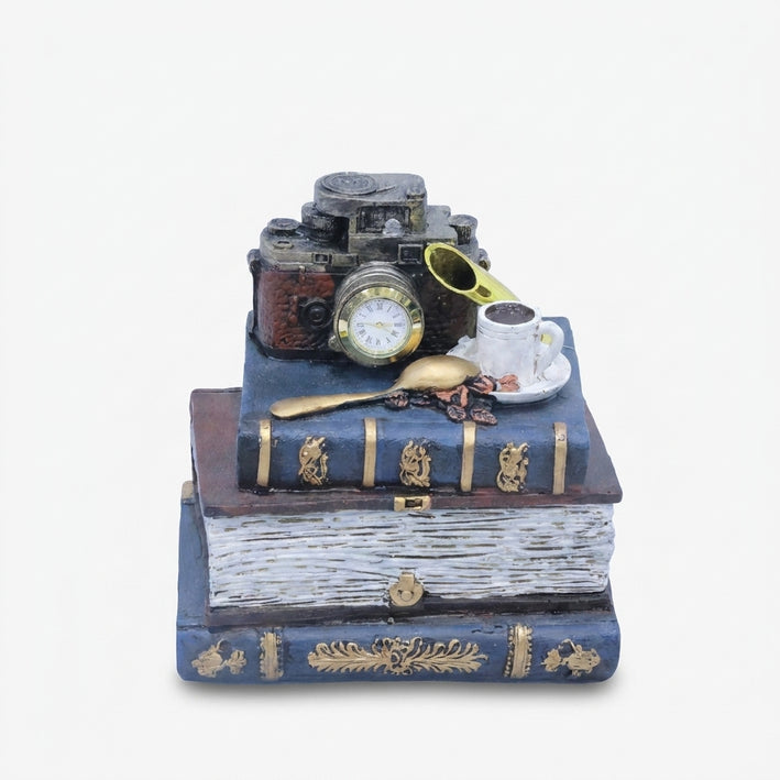 Vintage Camera Book Showpiece, Multicolour Resin Decorative Tabletop Figurine / Travel Theme Home & Office Décor