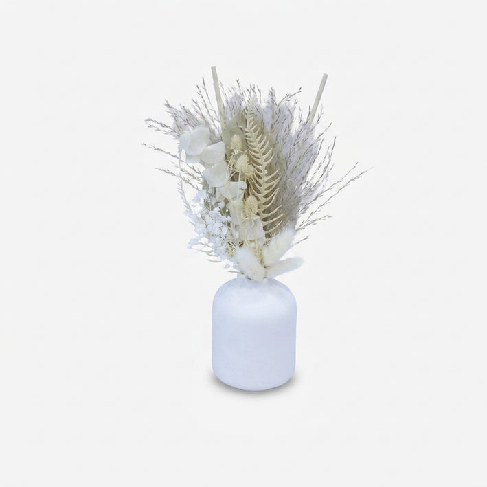 Artificial Dried Flowers with White Pot, Cream & White Decorative Floral Arrangement / Tabletop Flower Vase / Home & Office Décor
