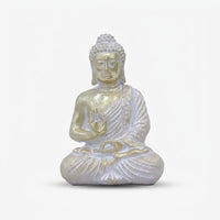 White & Golden Sitting Buddha Showpiece, Resin Buddha Figurine / Spiritual Tabletop Statue / Home Temple & Meditation Décor