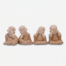 Cute Monk Showpiece Set, Cream Resin Baby Monk Figurines / Laughing Monk Decorative Statues / Tabletop Home & Office Décor