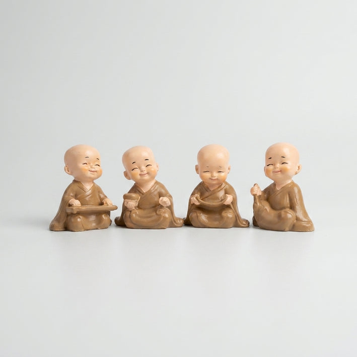Cute Baby Monk Showpiece Set, Cream Resin Little Monk Figurines / Decorative Tabletop Statues / Home & Office Décor