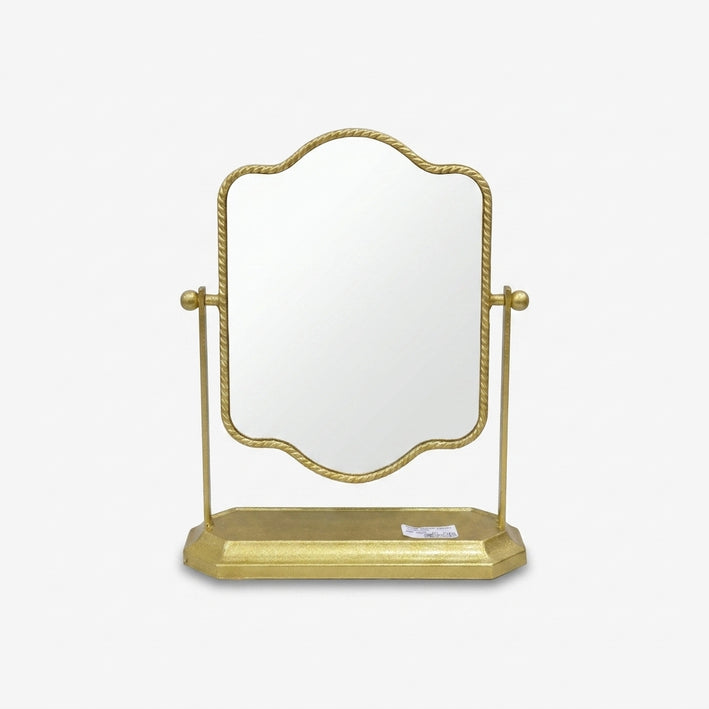 Golden Table Mirror, Resin Decorative Vanity Mirror / Standing Dressing Table Mirror / Home Décor Mirror with Base