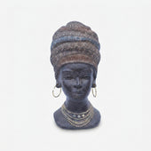 African Lady Face Bust Showpiece, Multicolour Resin Female Face Figurine / Tribal Head Sculpture / Decorative Tabletop Home Décor