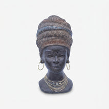 African Lady Face Bust Showpiece, Multicolour Resin Female Face Figurine / Tribal Head Sculpture / Decorative Tabletop Home Décor