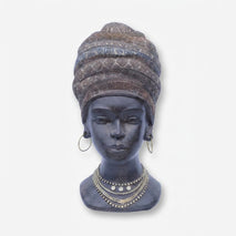 African Lady Face Bust Showpiece, Multicolour Resin Female Face Figurine / Tribal Head Sculpture / Decorative Tabletop Showpiece for Home, Living Room & Office Décor
