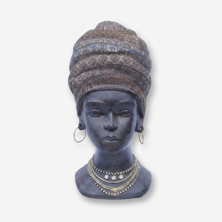 Premium Graceful Black Buddha Head Statue with Decorative Beads for Home Decor