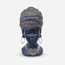 African Lady Face Bust Showpiece, Multicolour Resin Tribal Female Face Figurine / Mini Head Sculpture / Tabletop Home & Office Décor