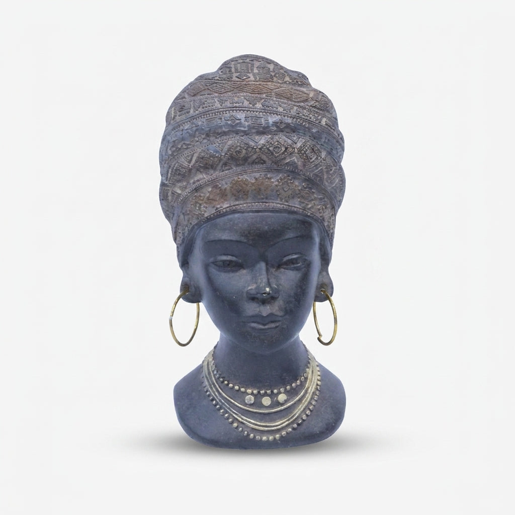 Premium Charming Black Buddha Head Decorative Statue with Beaded Design