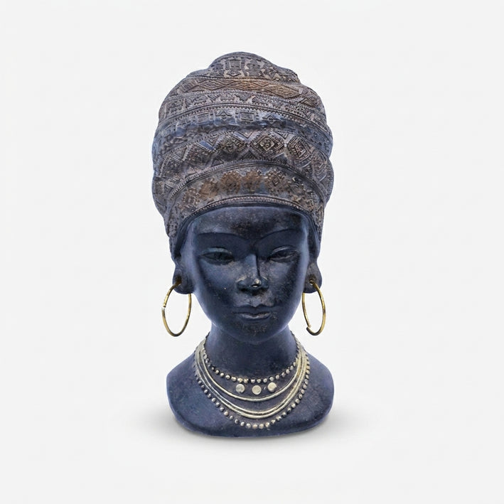 African Lady Face Bust Showpiece, Multicolour Resin Tribal Female Face Figurine / Mini Head Sculpture / Tabletop Home & Office Décor