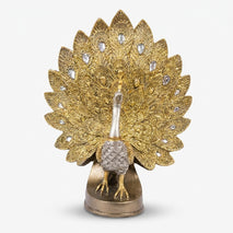 Golden Peacock Showpiece, Resin Decorative Peacock Figurine / Standing Peacock Statue / Tabletop Home & Office Décor