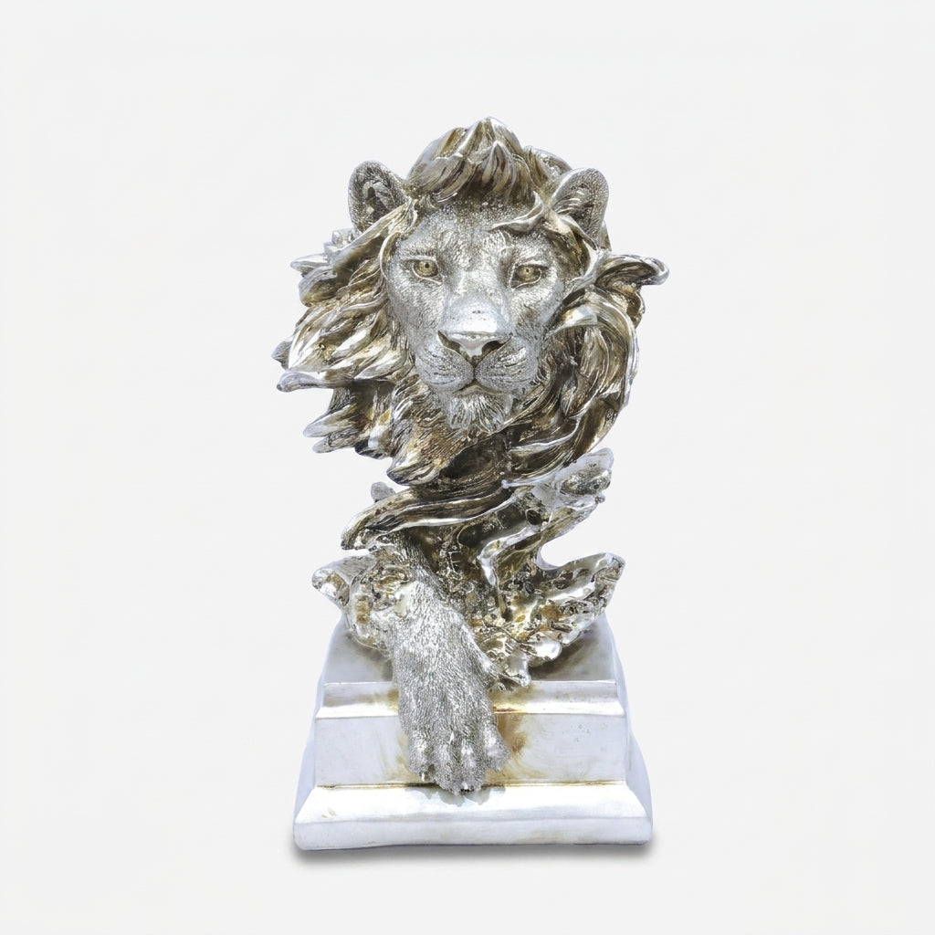 Golden Lion Showpiece, Resin Lion Head Decorative Statue / Royal Lion Figurine / Premium Tabletop Home & Office Décor