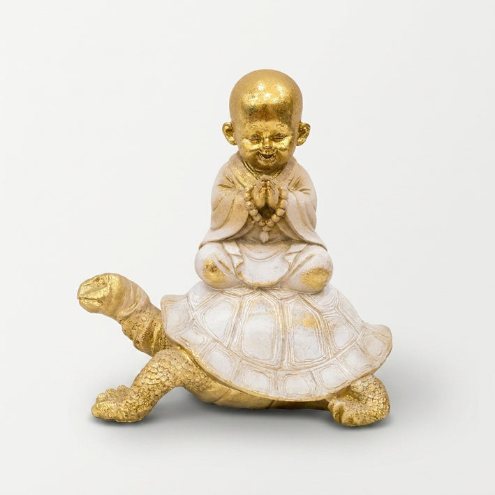 Laughing Buddha Turtle Showpiece, Multicolour Resin Buddha Figurine / Spiritual Decorative Statue / Tabletop Home Temple & Office Décor