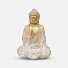 White & Golden Standing Buddha Showpiece, Multicolour Resin Buddha Figurine / Spiritual Tabletop Statue / Home Temple & Meditation Décor