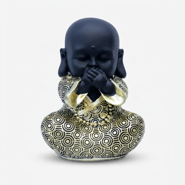 Black & Golden Baby Monk Showpiece, Resin Cute Monk Figurine / Mini Spiritual Tabletop Statue / Home & Office Décor
