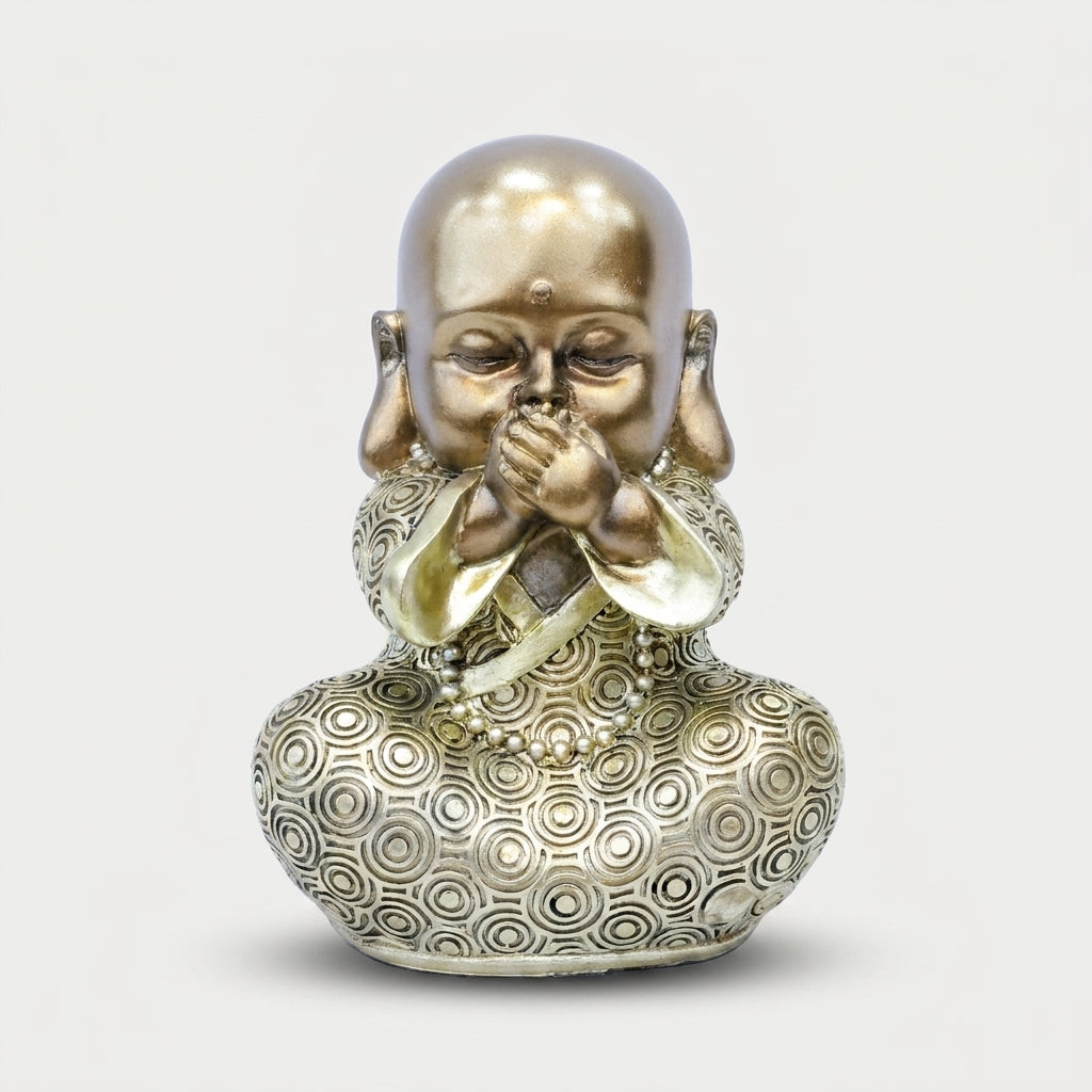 Golden Baby Monk Showpiece, Resin Cute Monk Figurine / Mini Spiritual Tabletop Statue / Home & Office Décor