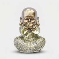 Golden Baby Monk Showpiece, Resin Cute Monk Figurine / Mini Spiritual Tabletop Statue / Home & Office Décor
