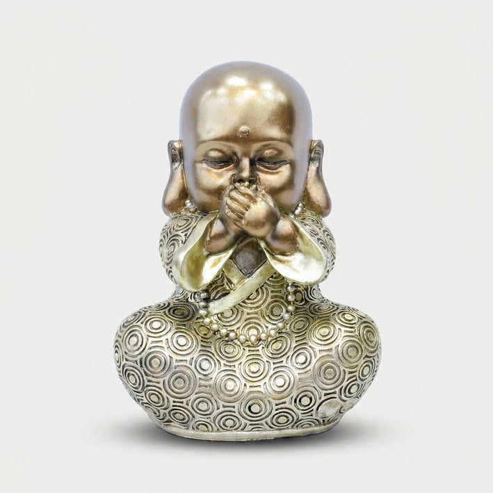 Golden Baby Monk Showpiece, Resin Cute Monk Figurine / Mini Spiritual Tabletop Statue / Home & Office Décor