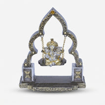 Swing Ganesha Showpiece, Brown & Golden Resin Ganesh Ji Jhula Idol / Spiritual Tabletop Statue / Home Temple & Pooja Décor
