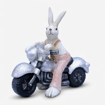 Rabbit on Bike Showpiece, Multicolour Resin Bunny Rider Figurine / Decorative Rabbit Motorcycle Statue / Tabletop Home & Kids Room Décor
