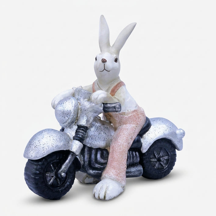 Rabbit on Bike Showpiece, Multicolour Resin Bunny Rider Figurine / Decorative Rabbit Motorcycle Statue / Tabletop Home & Kids Room Décor