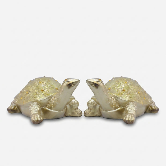 Golden Tortoise Showpiece, Resin Decorative Turtle Figurine / Vastu Tortoise Tabletop Statue / Home & Office Décor