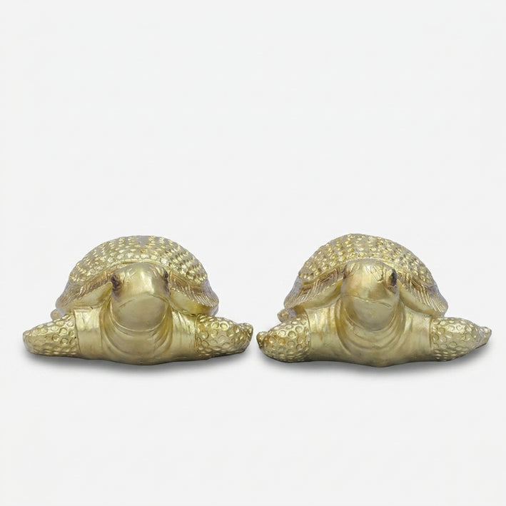 Golden Tortoise Showpiece Set, Resin Decorative Turtle Figurines / Vastu Tortoise Tabletop Statue / Home & Office Décor