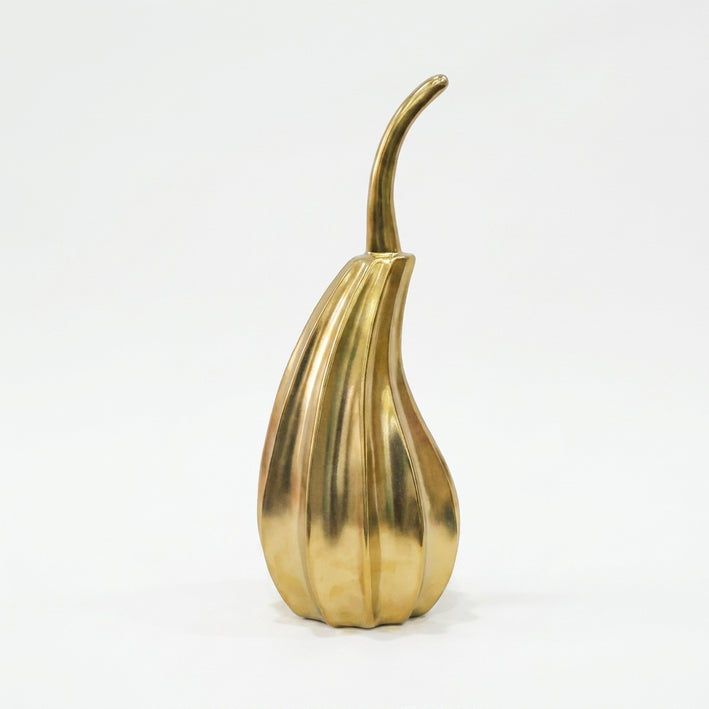 Tall Golden Capsicum Showpiece, Ceramic Decorative Vegetable Figurine / Luxury Golden Tabletop Accent / Home & Office Décor