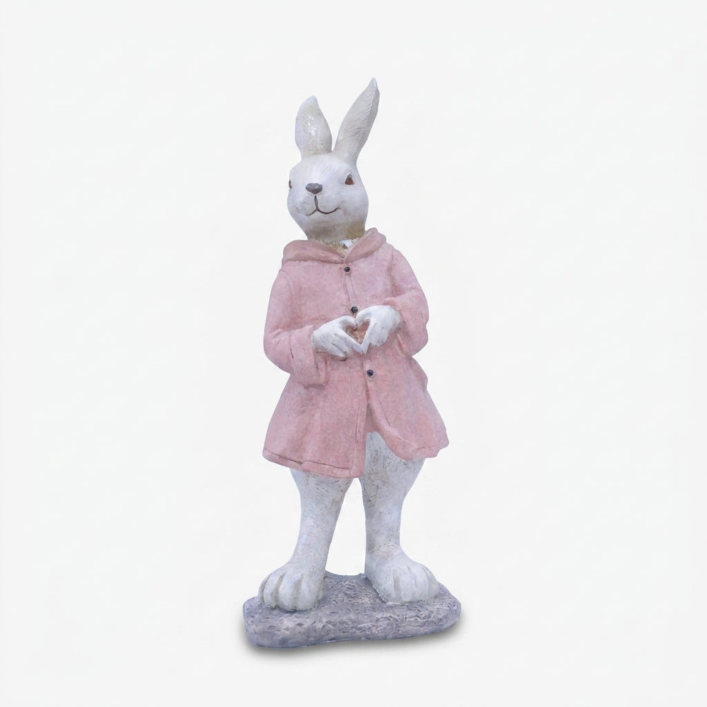 Standing Rabbit Showpiece, Multicolour Resin Bunny Figurine / Cute Rabbit Statue in Pink Coat / Kids Room & Home Tabletop Décor
