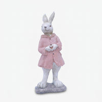 Standing Rabbit Showpiece, Multicolour Resin Bunny Figurine / Cute Rabbit Statue in Pink Coat / Kids Room & Home Tabletop Décor